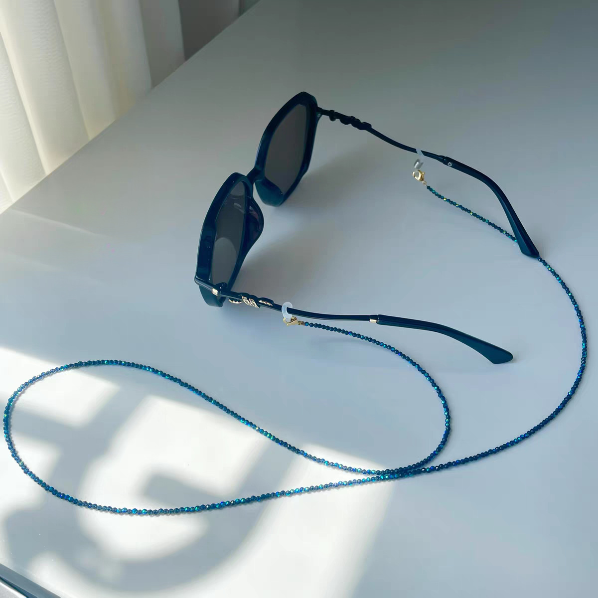 Mask Chain Holder - Rantai Kacamata Berkilau Zirkon Biru Manik-manik
