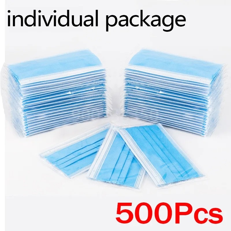 Disposable Mask Blue - 50-500 Buah Masker Paket Individu Dewasa