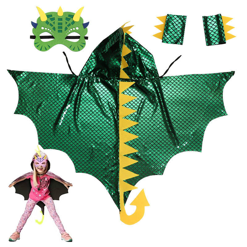 Kids Face Mask - Jubah Dinosaurus Hijau Anak dengan Masker