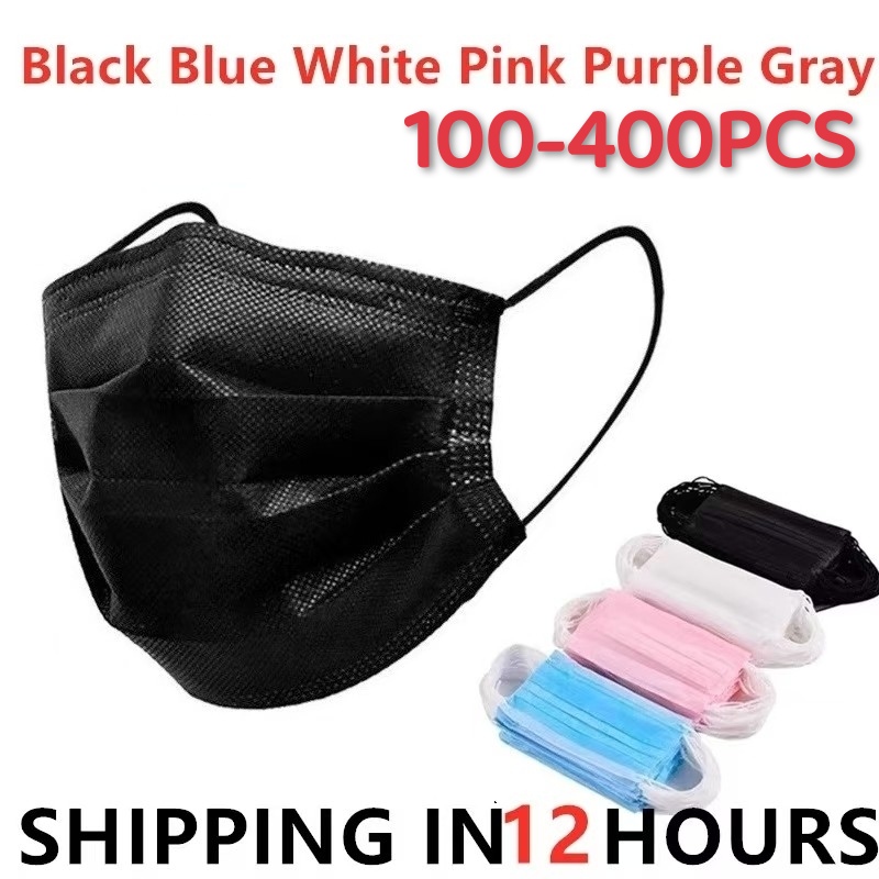 Disposable Surgical Mask - 100-400pcs Masker Hitam Sekali Pakai Masker