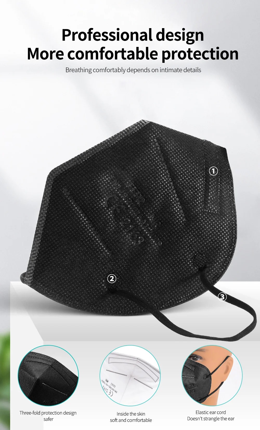 Masker FFP2 5 Lapis Bersertifi - Black Face Mask Pack ulasan dan harga