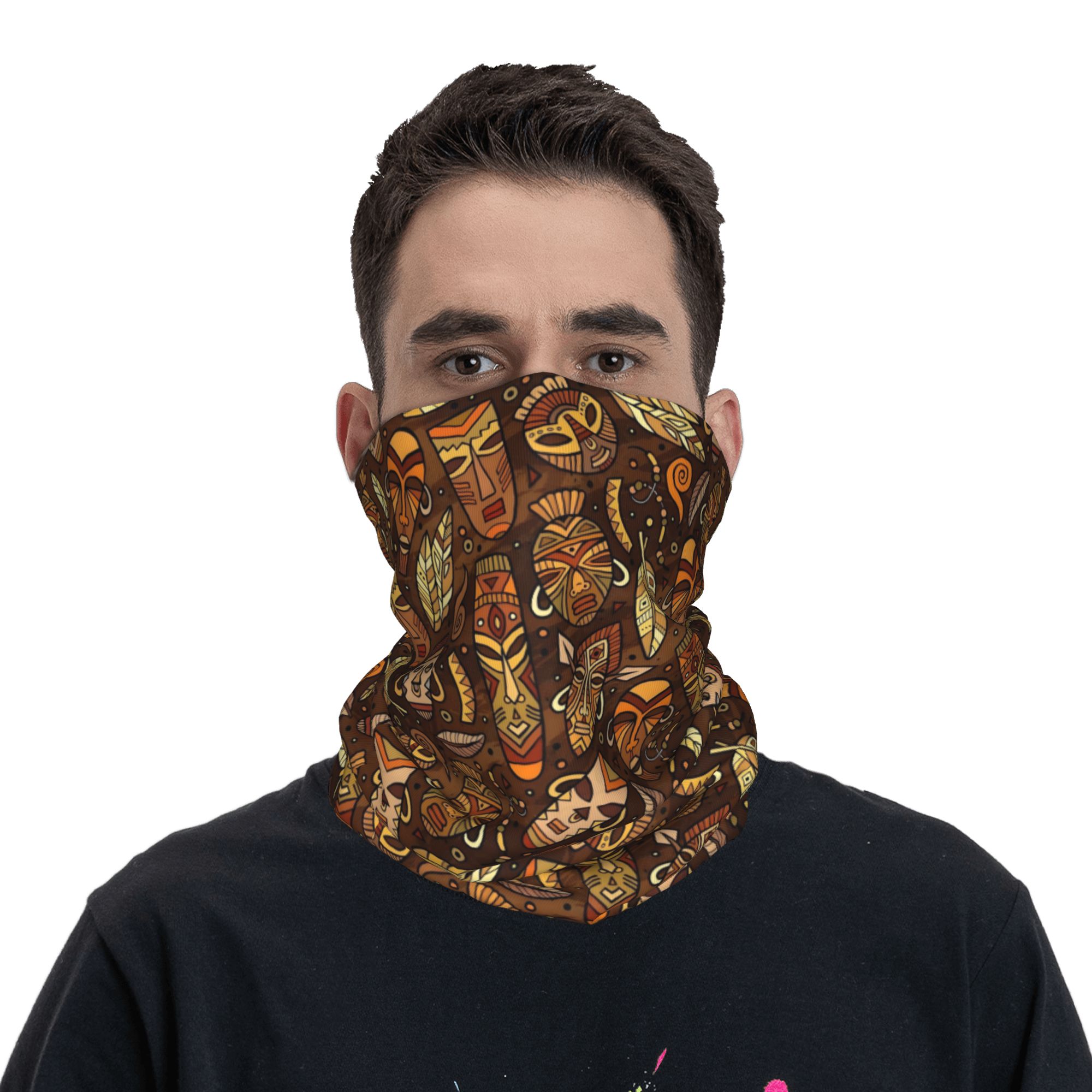 Bandana motif topeng suku adat - Neck Gaiter Face Cover ulasan dan harga